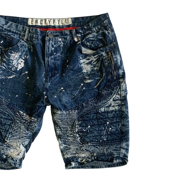 ENCRYPTED Men’s Size 40 Paint Spatter Denim Jean Bermuda Shorts - Picture 9 of 13